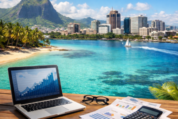 Fiscalité à l’île Maurice : paysage tropical et centre financier illustrant l’attractivité fiscale pour investisseurs et expatriés.