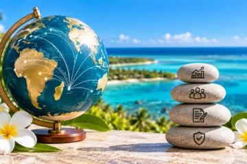 Globe terrestre illustrant la création d'une société à l'île Maurice et les opportunités d'entrepreneuriat international.